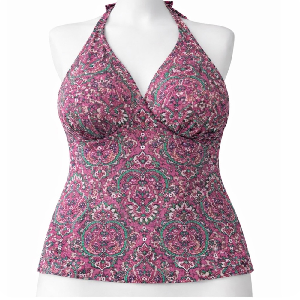 Lands’ EndPink and Green Halter Top,  Size 16